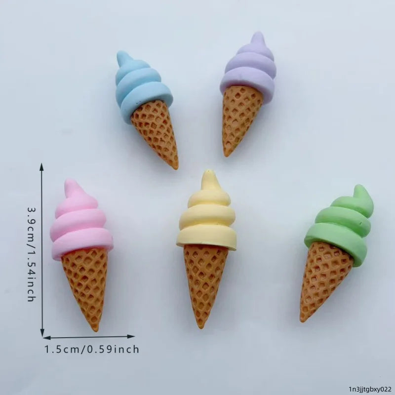 10pcs 3D ice cream cone simulation DIY miniature food  house decoration resin pendant handmade material