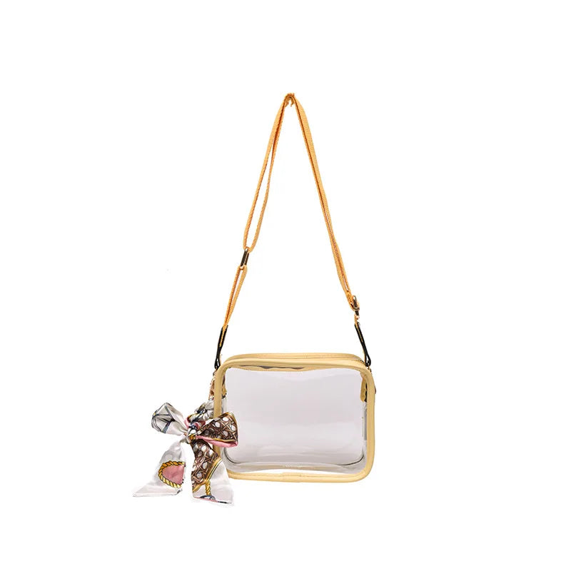 Clear Transparent Jelly Crossbody Bag Storage Bag With Scarf PVC Shoulder Bag Square Purse Jelly Bag Transparent Handbag Outdoor