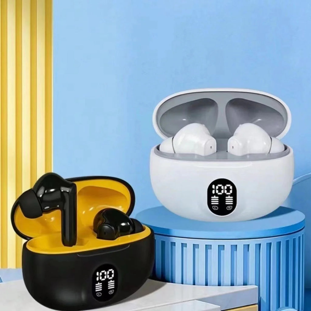 Mini Comfort Fit Stereo Sound Earphones with LED Digital Battery Indicator Portable Charging Storage Box for Travel And Workout