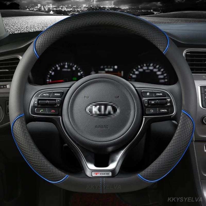Pu Leather Car Steering Wheel Cover 38cm For Kia Rio 2 3 4 X Line Kombi Sedan K2 K3 K4 K5 KX1 KX3 KX5 Sportage Auto Accessories