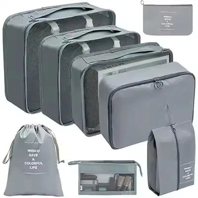 8Pcs Travel Packing Cubes Set Waterproof Luggage Organizer with Drawstring Storage Pouches for Clothes Shoes Underwear Cosmetics