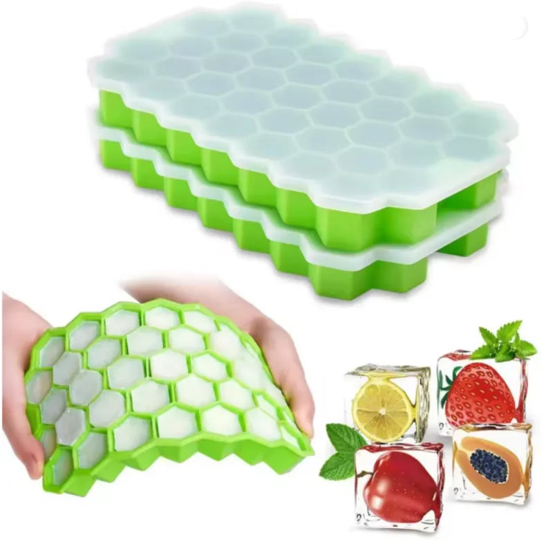 Creative Hexagon 37 Grid Ice Making Honeycomb with Lid Silicone Moulds Refrigerator Homemade Ice Mold Household Ice Making box