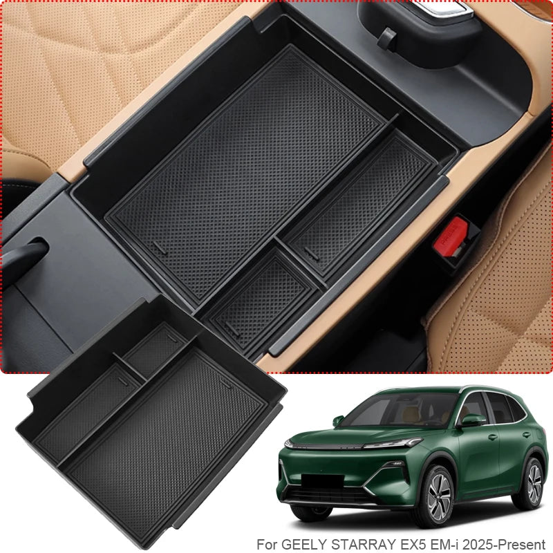 Car Lower Central Control Armrest Box Storage For GEELY STARRAY EX5 EM-i 2025-Present Auto Wireless Charging Mat GPS Tidying Box