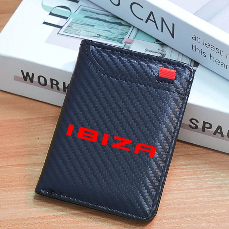 Leather Ultra-thin Mini PU Carbon Fiber Credit Card Holder Men Wallets Men For Seat Ibiza Ateca Arona Auto accessories interior
