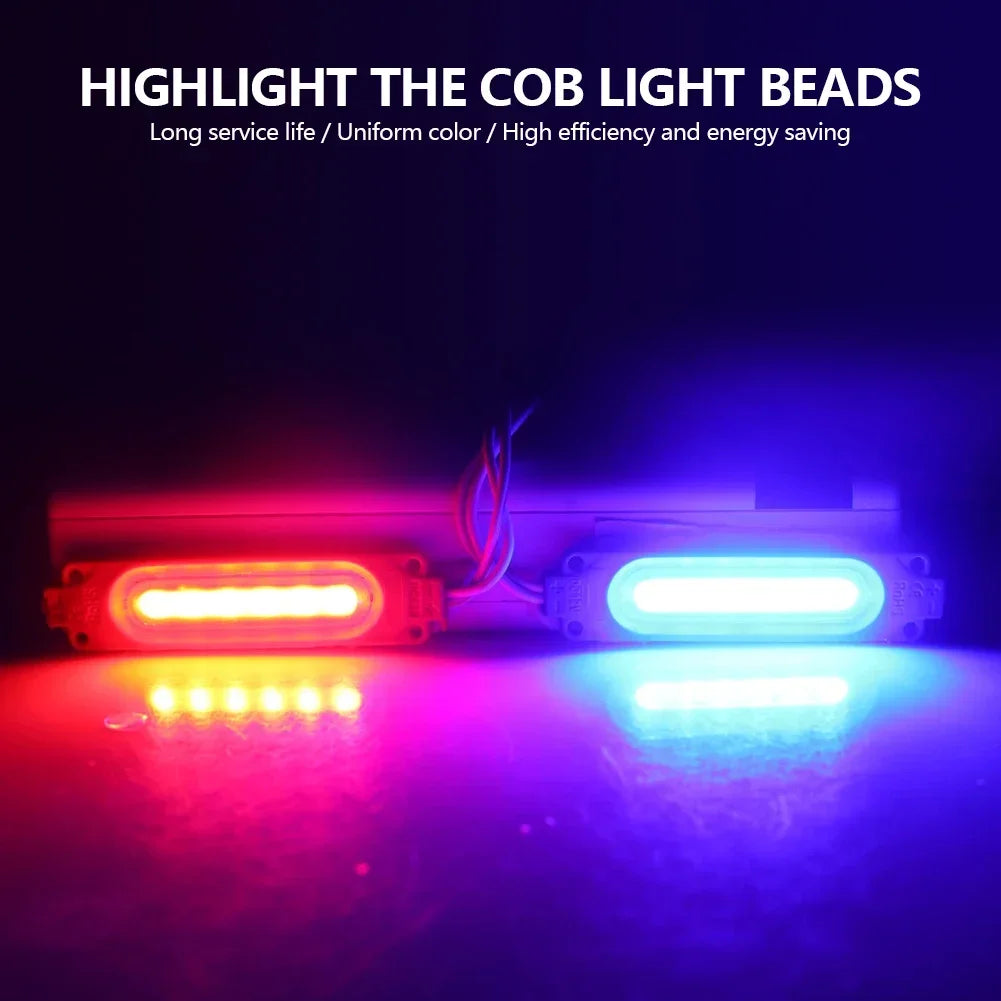 2pcs 12V LED Red Blue Strobe Lights Vehicle Warning Flash Lamp For Car Moto Bike Grille Decor Atmosphere Lighting