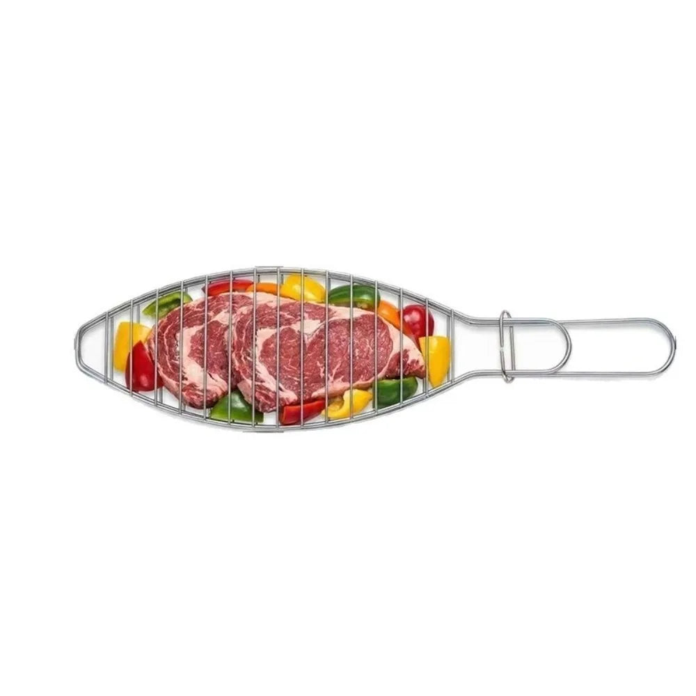Versatile Fish-Shaped Iron Fish Grill Rack Wire Grid Long Handle Fish Grill Basket 42cm Easy Clean Grill Rack Outdoor Cooking