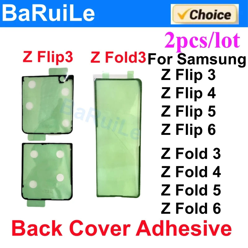 BaRuiLe 2pcs Waterproof Adhesive Sticker for Samsung Z Flip 3 4 Fold 3 4 5 6 F936 F721 F711 Back Battery Cover Door Tape