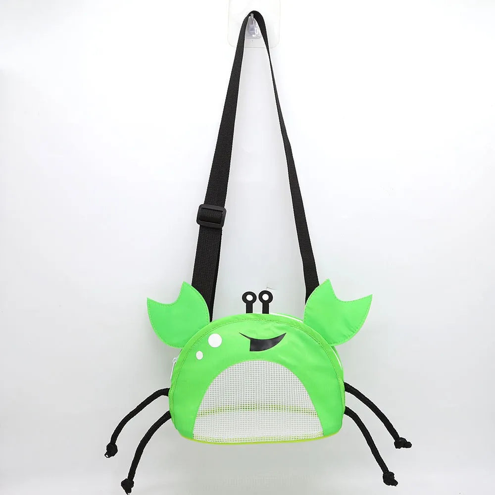 Novelty Design Crab Mesh Storage Bag, Cute Cartoon Pattern Zipper Beach Bag, Girl Fashion Shoulder Bag, Children's Crossbody Bag