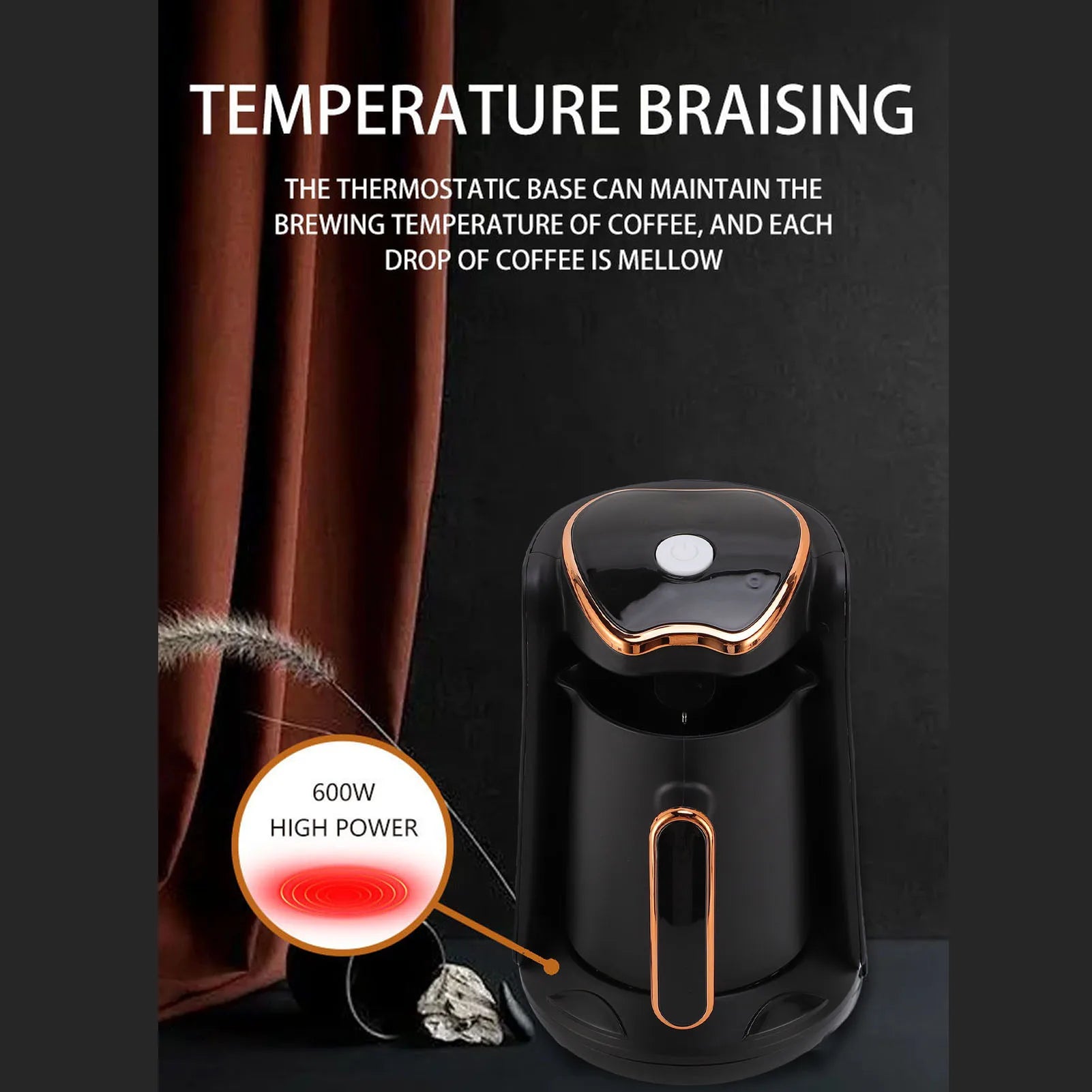 Turkish Coffee Maker 600W 4 Cups Anti Overflow Anti Dry Burning Portable Turkish Coffee Machine for Home Automatic Coffee Maker