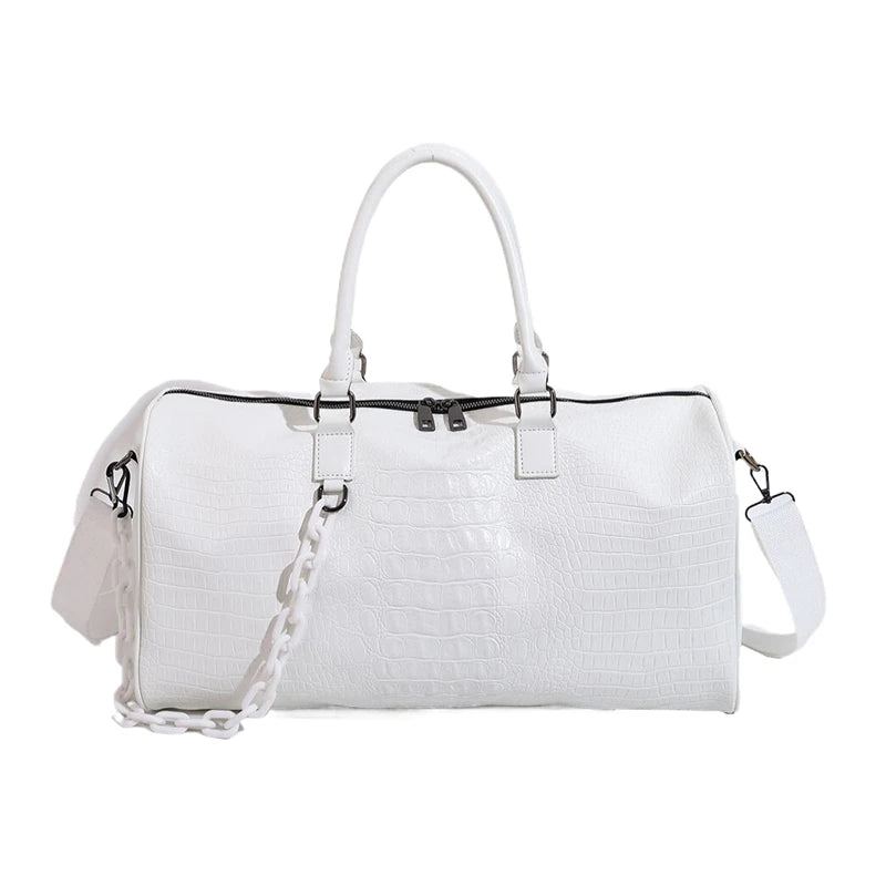 Solid PU Lightweight Large Capacity Women's Travel Bags Fashionable Sweet Fitness Handbag Short Distance Shoulder Luggage Bag