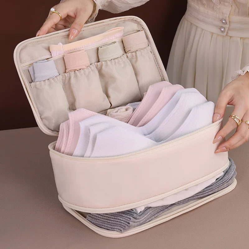 Travel Storage Bag Portable Underwear Pantyhose, Socks Organizing Bag, Double Layer Large Capacity Luggage Bag Travel Essentials