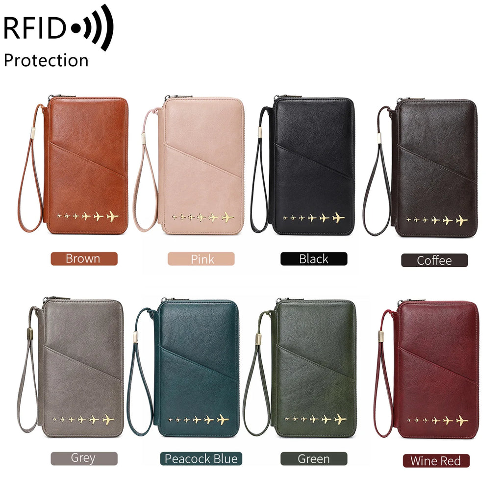 New Family Passport Holder Wallet RFID Blocking Travel Document Storage Bag Women Men Multifunctional PU Leather Passport Wallet