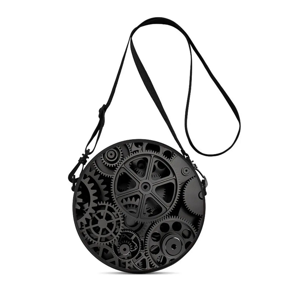 Gear Print Round Shoulder Bag Casual Messenger Bag Daily Adjustable Strap Crossbody Bag for Woman Best Gifts 2D Flat