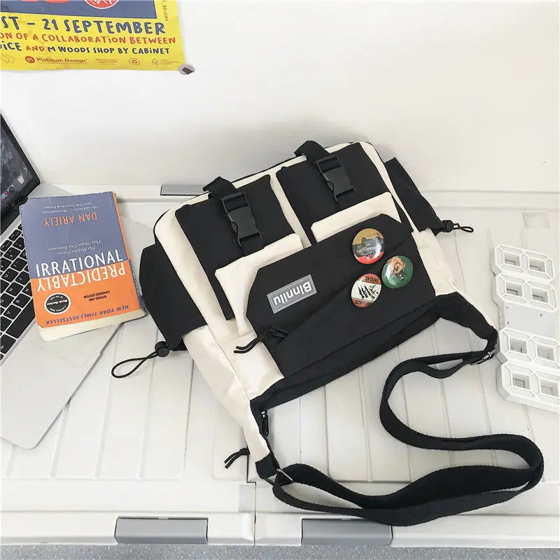 Japanese Simple Messenger Bag Student Nylon Waterproof Canvas Handbag Shoulder Crossbody Bags for Women Men Satchels Bolsas