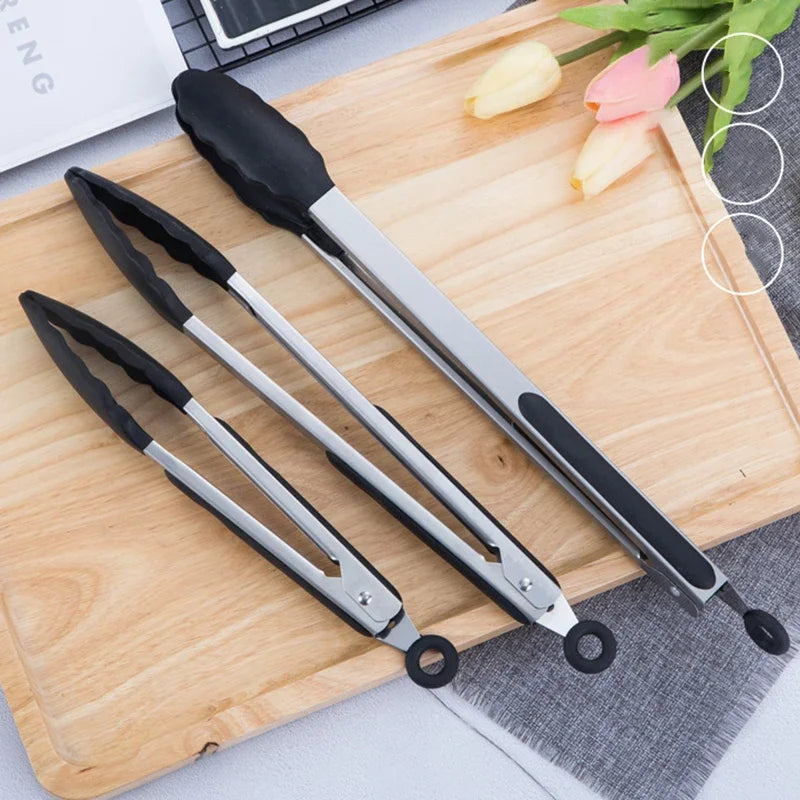 7/9/12inch Household multi-functional stainless steel food tongs with handles, kitchen bread tongs, barbecue and steak tongs