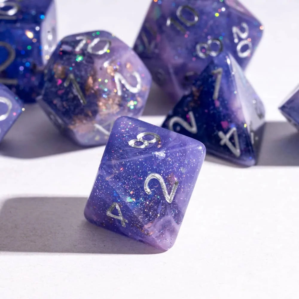 Cusdie Two-tone DND Dices 7 Resin Glitter D&D Dice D4 D6 D8 D10 D% D12 D20 Polyhedral Dice Set for Role Playing Board Games
