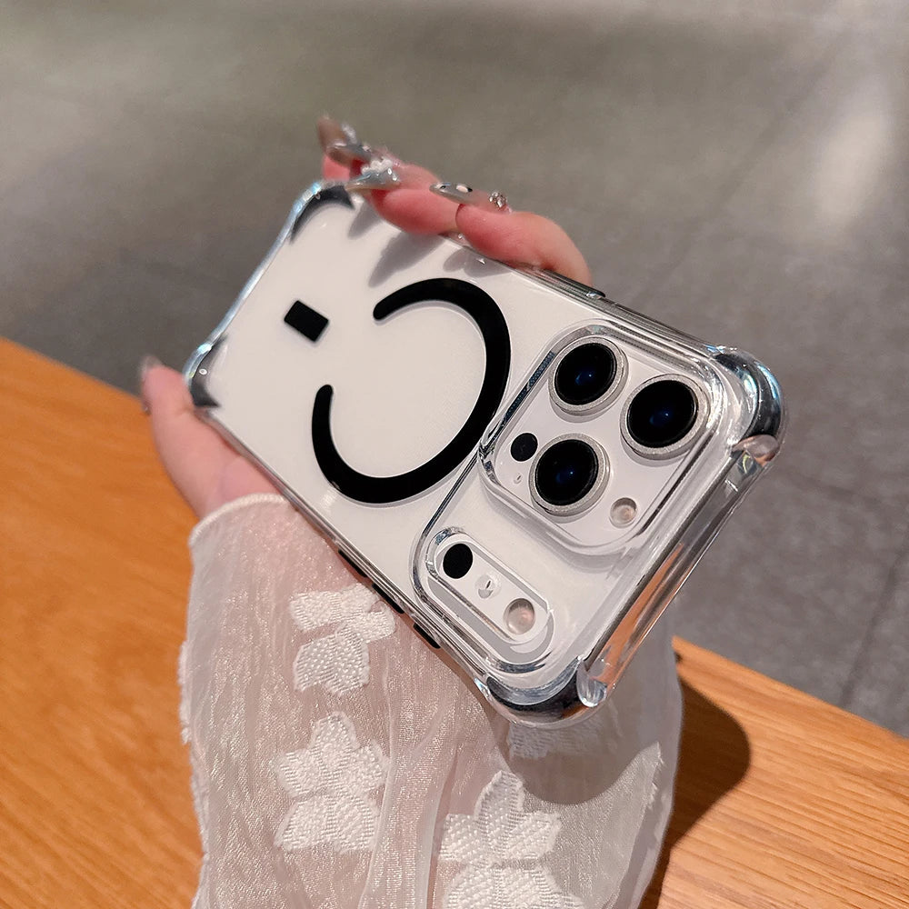Trendy INS Clear Magnetic Charging PC Case For IPhone 17 Air 16 15 14 Plus 13 12 Pro Max Four-Coner Airbag Shockproof Hard Cover