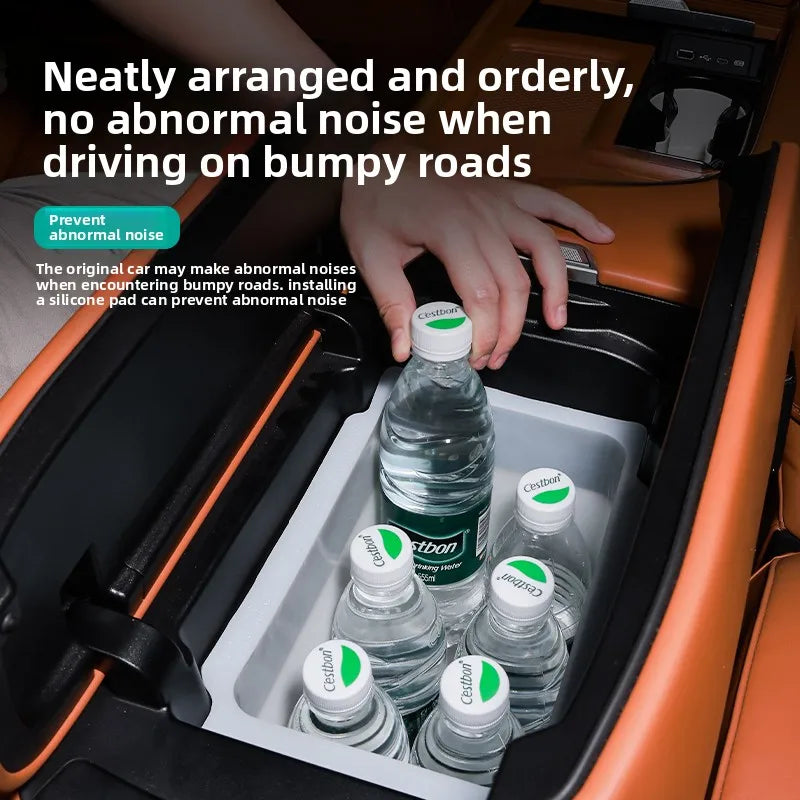 For GWM Wey 07 Car Central Control Armrest Box Refrigerator Silicone Pad Partition Storage Water Cup Holder Non-Slip Organizer