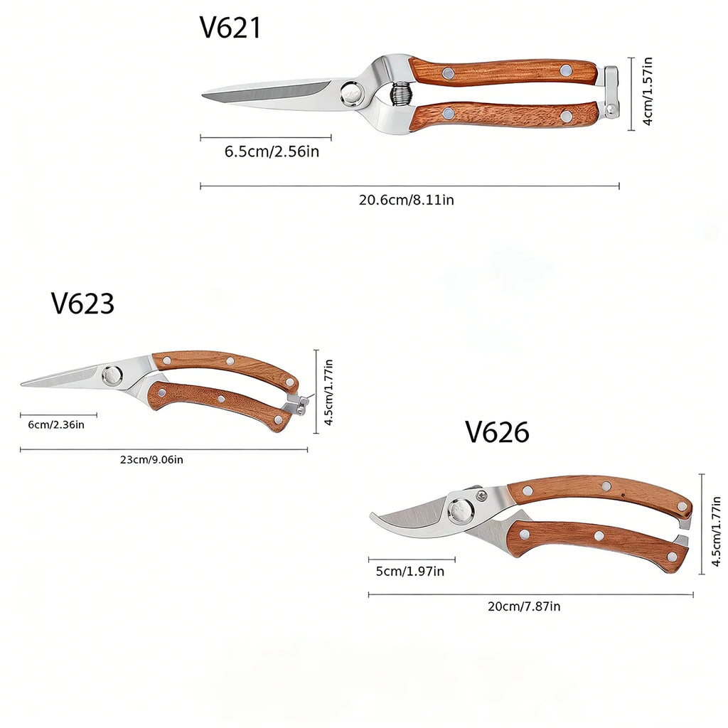 Stainless Steel Garden Pruners, Wooden Handle Bypass Shears
