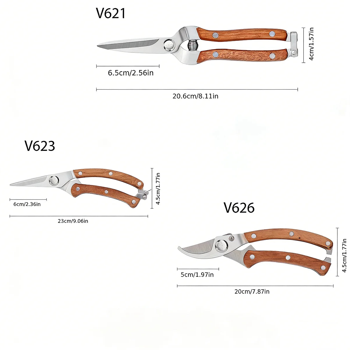 Stainless Steel Garden Pruners, Wooden Handle Bypass Shears