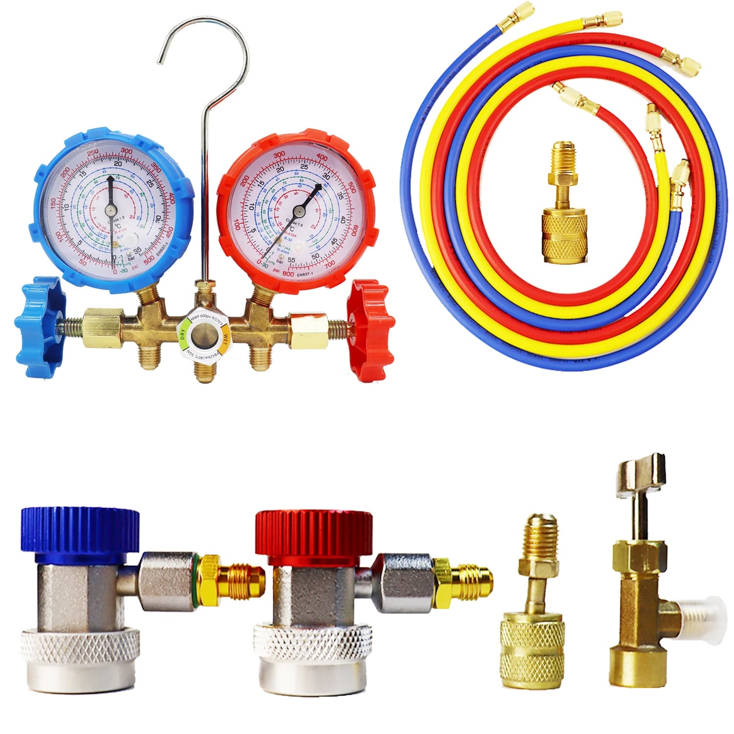 R410a 3 Way AC Diagnostic Manifold Gauge Set for Freon Charging Fits R32 R410a R-404A R-134a Refrigeration Manifold Gauge Air