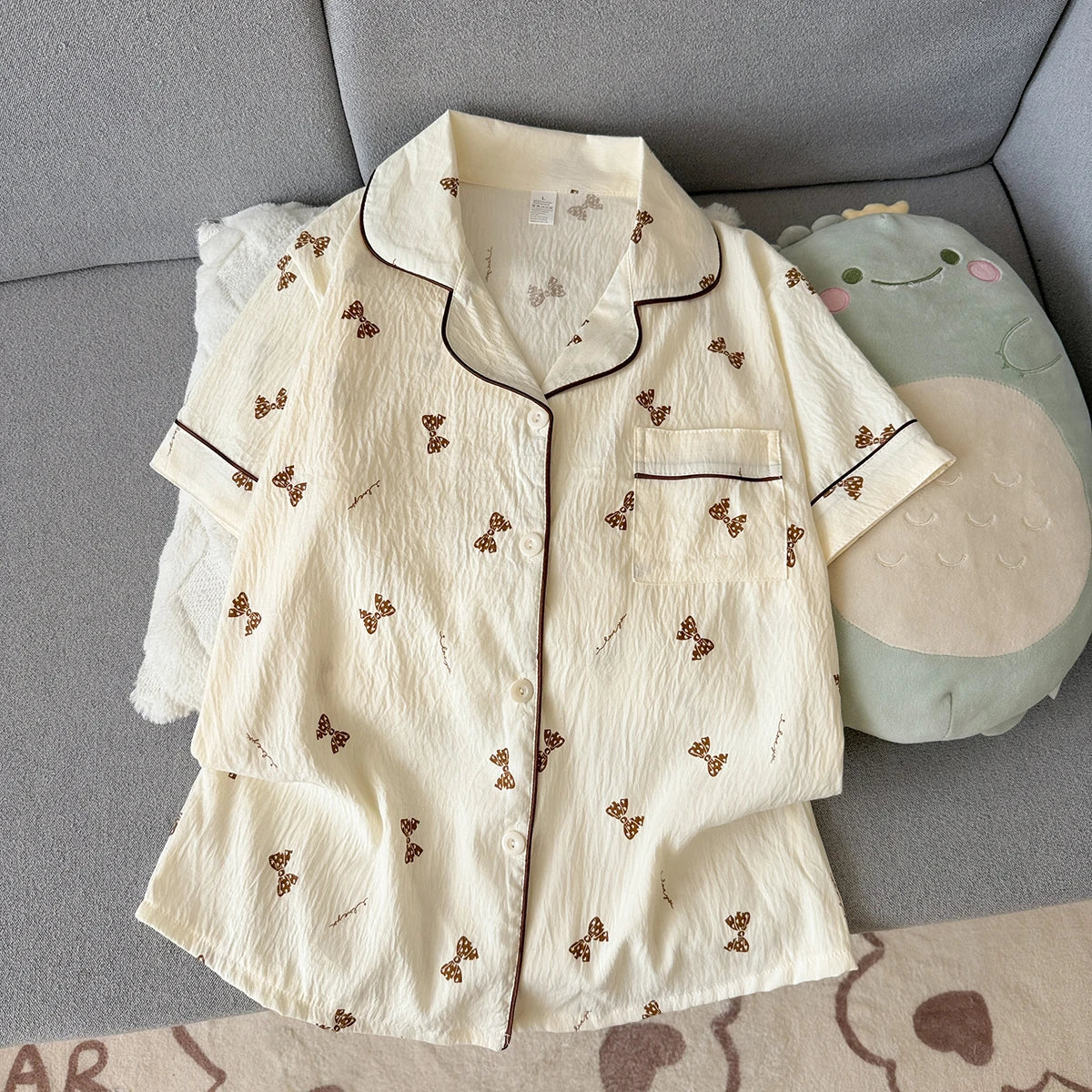 Women's Summer Pajamas, Thin Butterfly Pattern Short-Sleeved Shorts, Sweet and Cute, Can Be Worn Outside in Summer, Two-Piece Home Wear Set