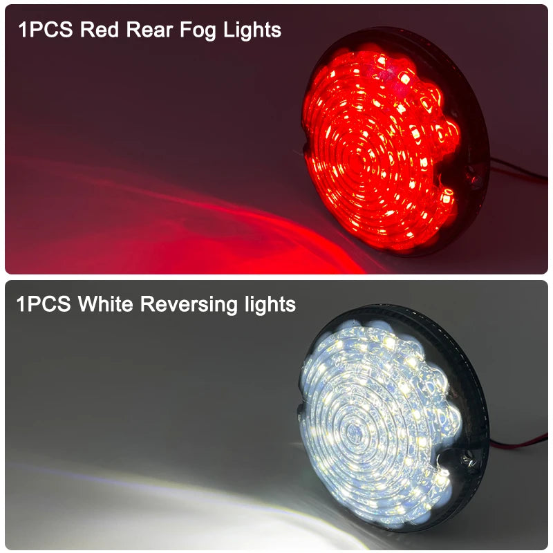 2Pcs 95mm Round Smoked Lens Tail Red Fog Light White Reversing Light For Land Rover Defender 2001-2016 Defender Cabrio 1990-2016