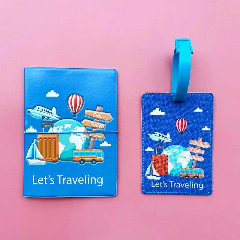 2pcs/Set Passport Holder Luggage Tag Travel Passport Protective Cover Suitcase Label Name ID Address Holder Travel Accessories