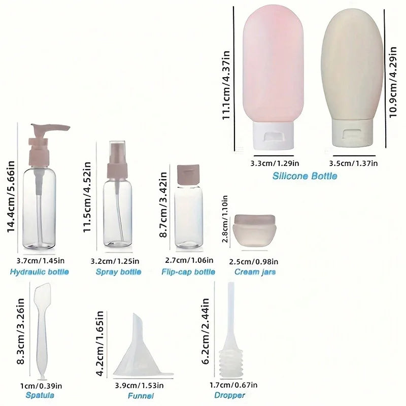11Pcs Travel Toiletries Containers Set, Conditioner, Lotion – Refillable Mini Skincare Bottles for Airplane & Carry-On