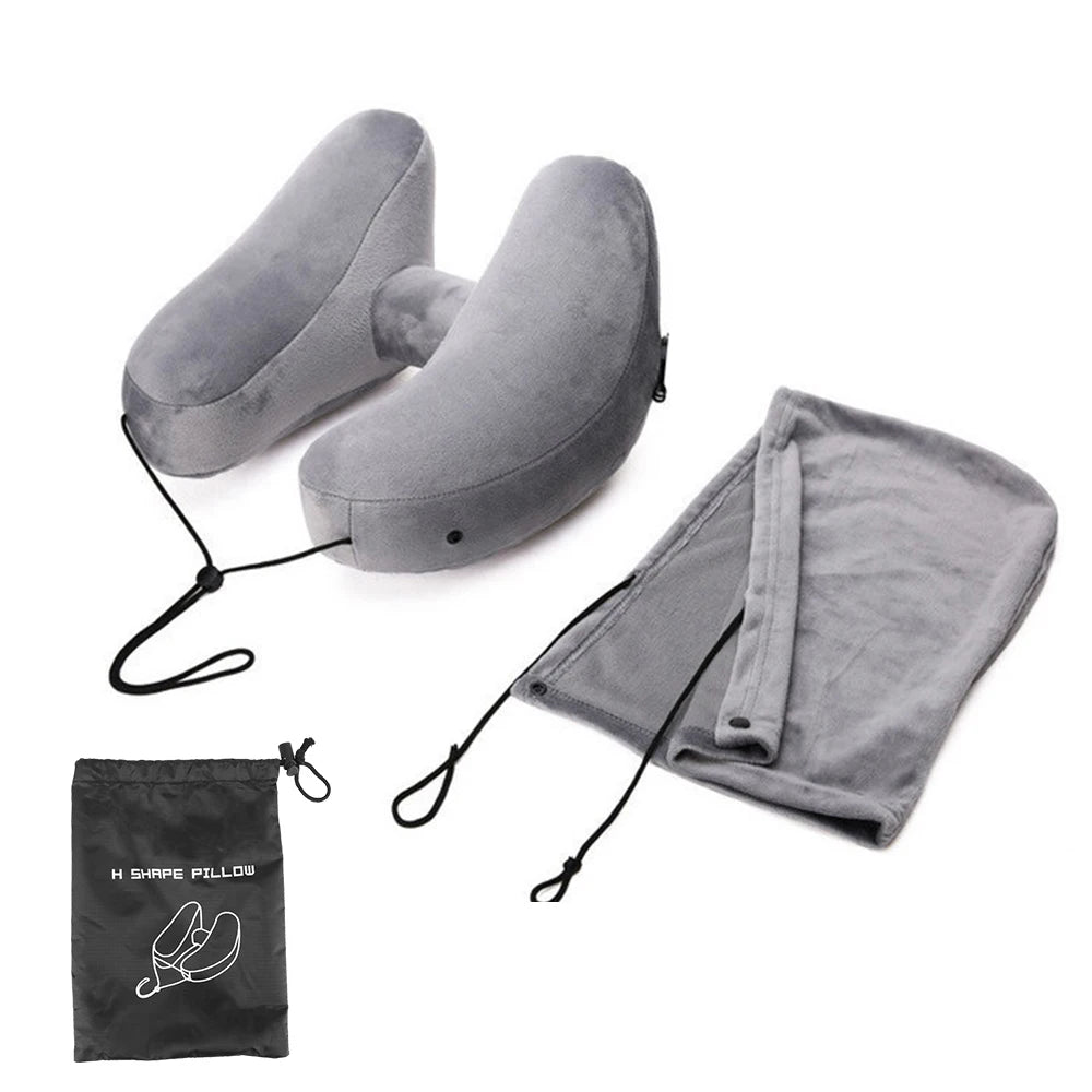 Portable U-Shaped Pillow H-Shaped Inflatable Pillow Travel Neck Pillow Inflatable Neck Pillow With hood Car Neck Rest Cushion