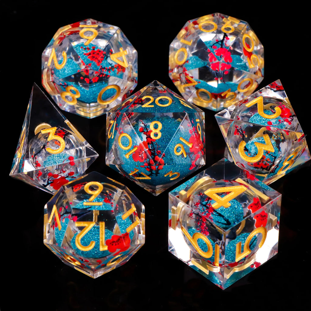 Liquid Core Dice Set 7Pcs DND Sharp Edge Dice Black Dice For Dungeons and Dragons Dice for D&D, Roleplaying Games