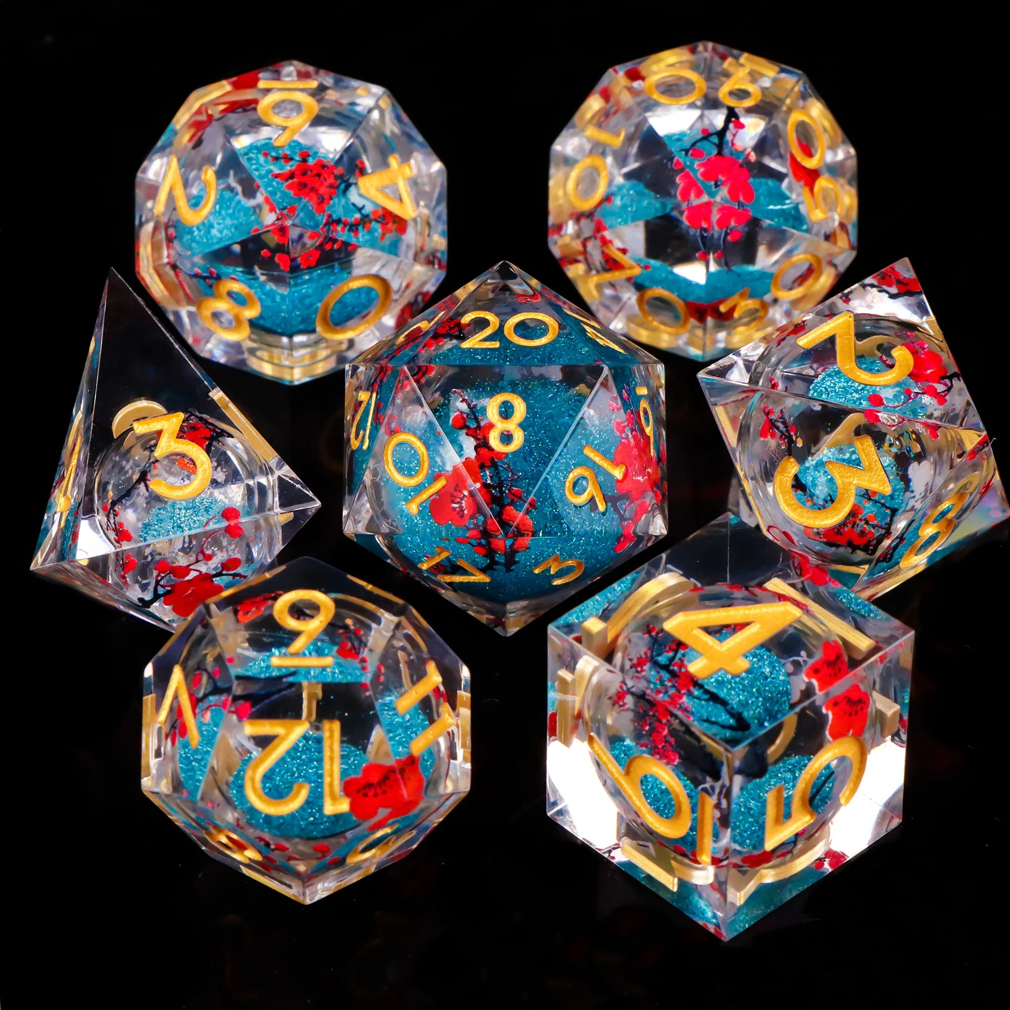 Liquid Core Dice Set 7Pcs DND Sharp Edge Dice Black Dice For Dungeons and Dragons Dice for D&D, Roleplaying Games