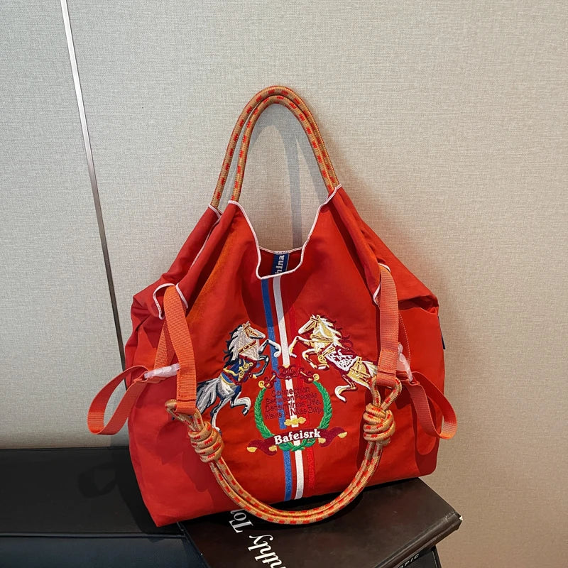 Fashionable Large Capacity Ma'am Canvas Bag 2025 New Cloth Shoulder Tote Bags Drawstring Shopping Handbag Thin Style Canvas Bag