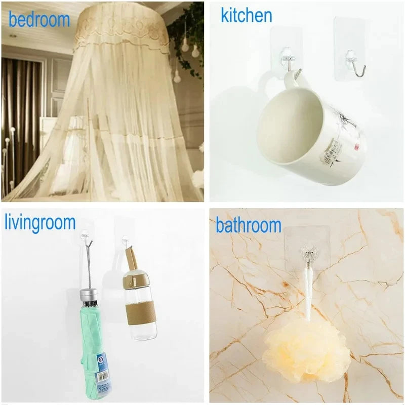 5/10/15/20/25/30Pcs Clear Adhesive Hooks – Holds 33 lbs, Waterproof No-Drill Hooks for Home, Bath & Kitchen