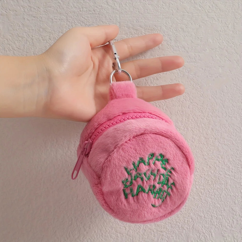 1pc Cute Plush Cosmetic Bag Portable Letter Embroidered Coin Purse Hanging Bag Perfect Lipstick Envelope ID Bag For Traveling