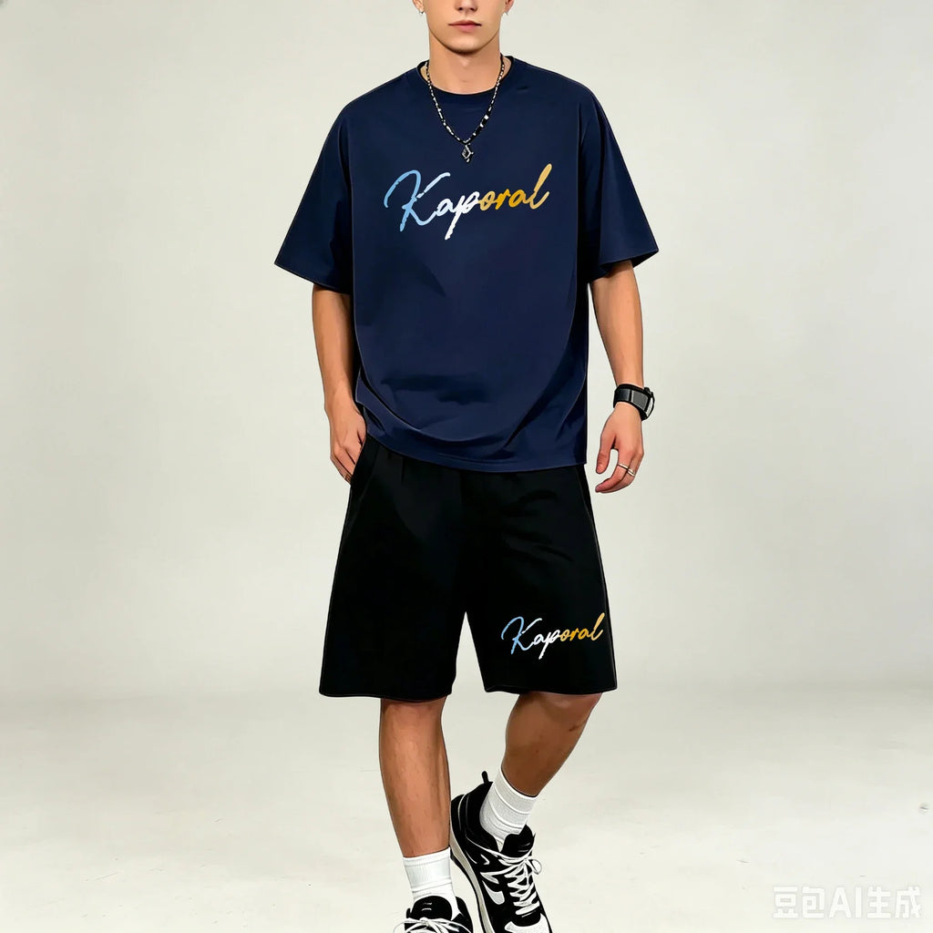 Men T‑Shirts Sets Loose‑Cut 2‑Piece Outfit Breathable Sweat‑proof T‑Shirts Sets Hot‑selling Casual Sport Suit For Men Daily Wear