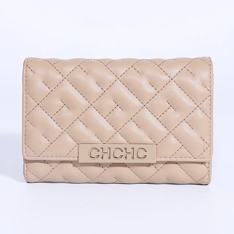 CH Quilted Leather Effect Flap Purse Fashionable Compact Wallet For Women Daily Commute Travel And Everyday Storage Needs