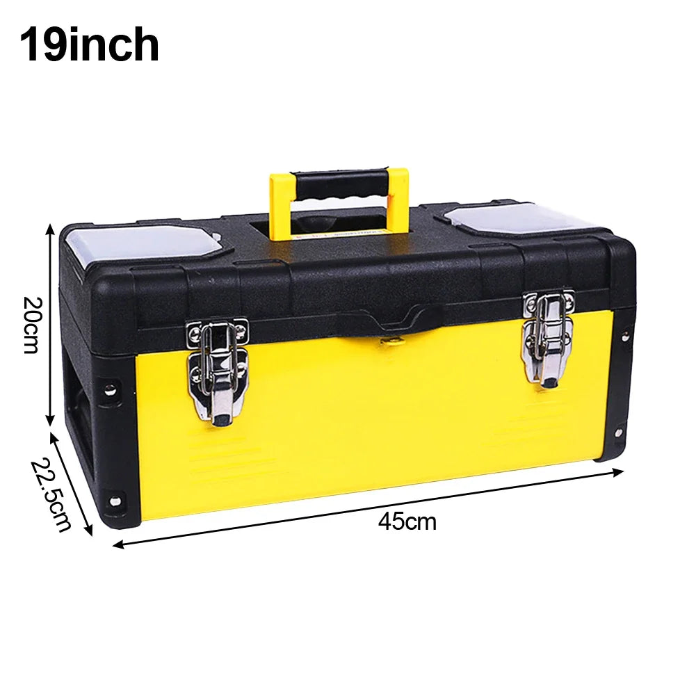 Tool Box Stainless Steel ABS Lockable Portable Storage Case With Removable Tray Organizer For Home Garden Workshop Equipment