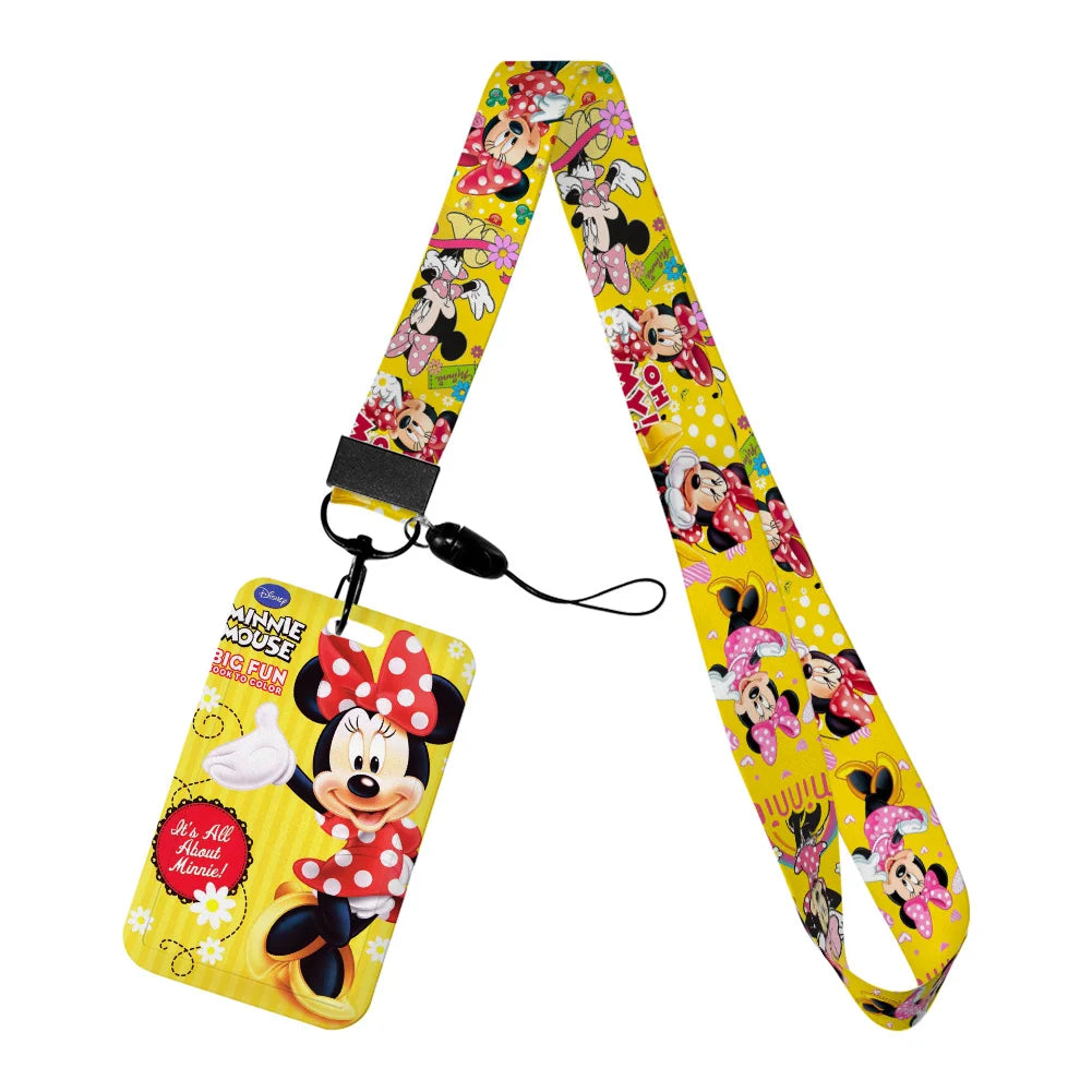Disney Yellow Series Mickey Minnie Card Holder Work Permit Name Badge with Keychains Student Id Card Lanyard Holder Accessories