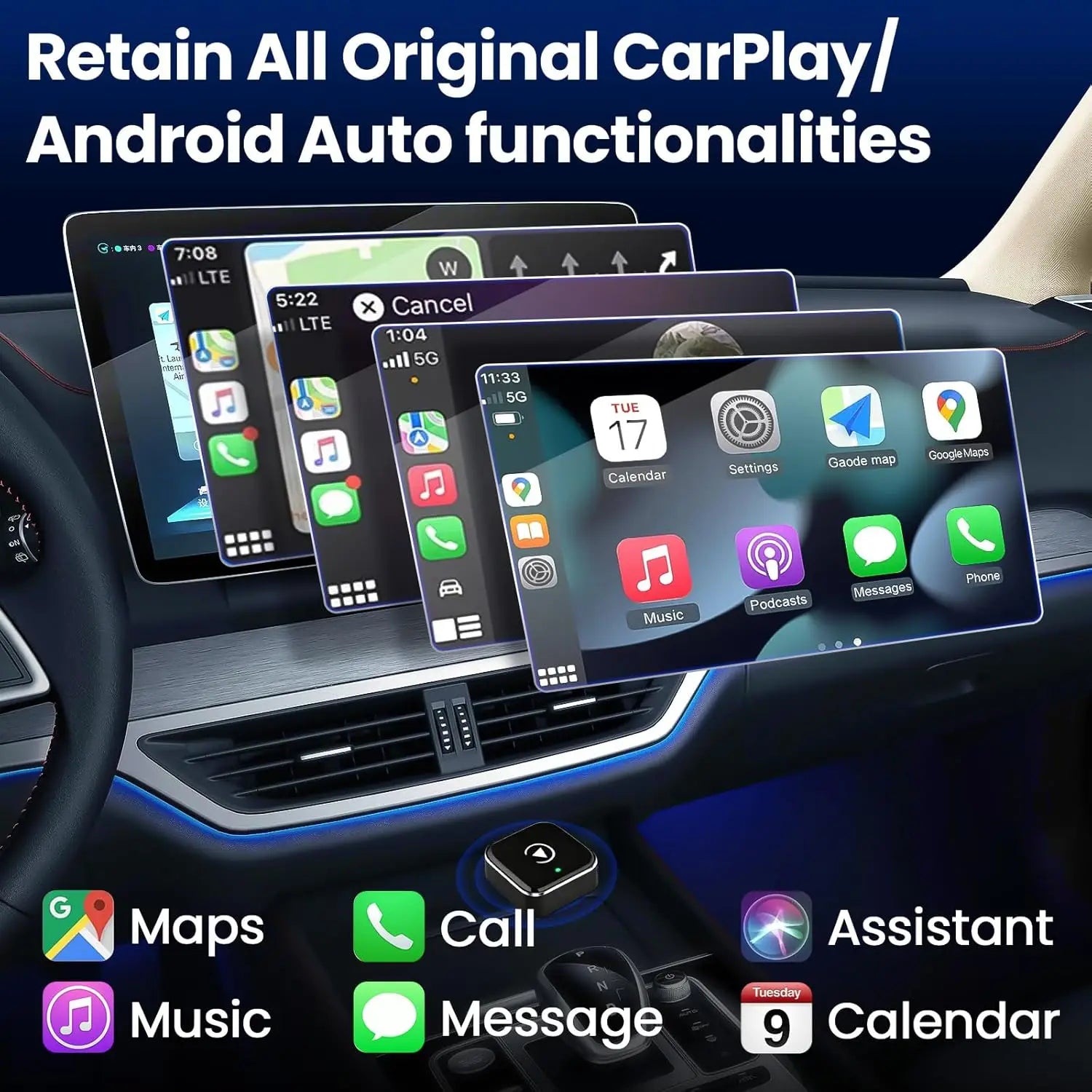 Wireless CarPlay Adapter2026 Upgraded – Suitable for Apple iPhone & Android, with Compact Size, Plug-and-Play Convenience, and F