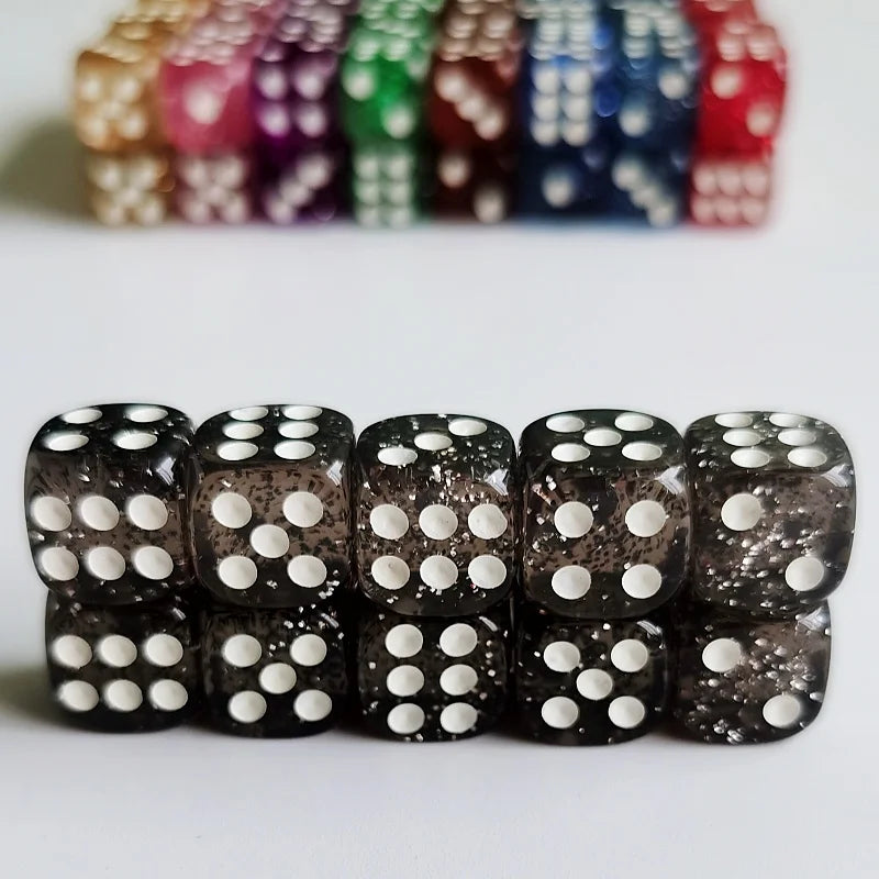 Set of 10pcs Glitter Dice Roller D6 6 Faces  12mm Casino Game Dice D6 Mini Dice in OPP Bag For Table Board Game