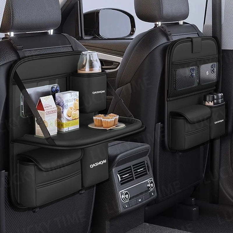 Car Seat Back Organizer Backseat Storage Bag with Foldable Table Tray Tablet Holder Tissue Box For Nissan Qashqai J10 J11 J12