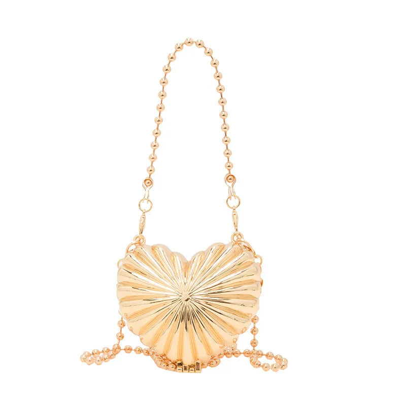 Luxury Designer Golden Silver Evening Bag Crossbody Shoulder Bags Handbag Mini Heart Pattern Clutch for Party Wedding