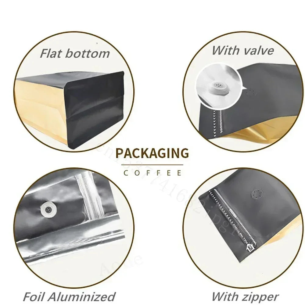 100pcs Wholesale 250g Coffee Bean Powder Bags with Valve Block Bottom 8oz Whey Protein Powder Food Packaging Food Storage Bags