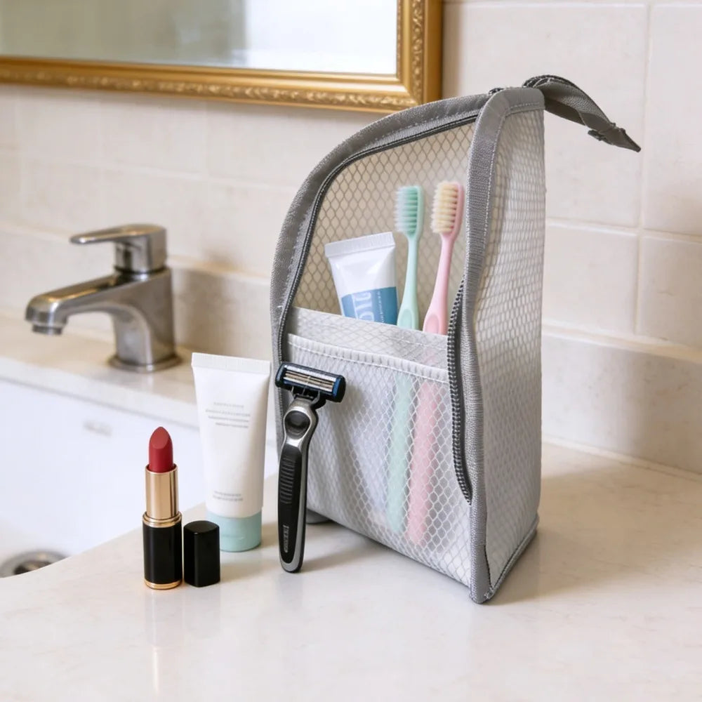 Standing Mesh Toiletry Bag Breathable Quick Dry Toothbrush Case Anti Mold Cosmetic Organizer For Travel College Dorm Gym Shower