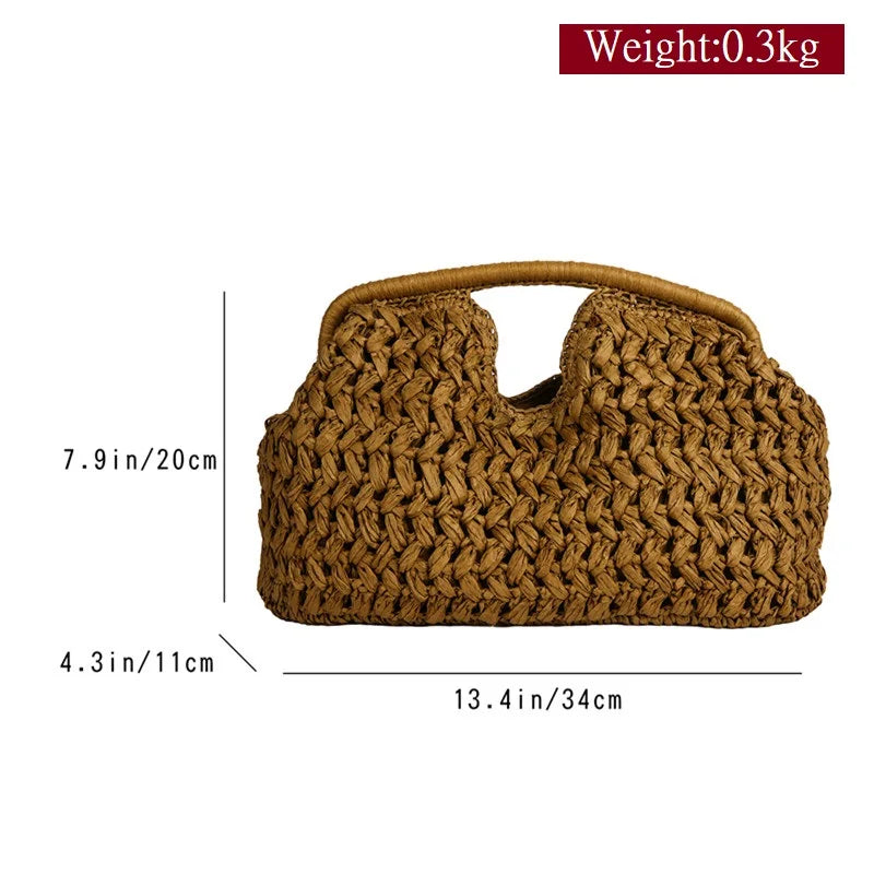 New Summer Beach Bag for Women Clutch Bag Luxury Designer Straw Bags Tote Handbag Fashion Woven Rattan Bags Female Travel Purse