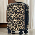 Women's Leopard Print Luggage 20 Inch - Silent Spinner Wheels Trolley Case, Fierce Animal Pattern Carry On Suitcase for Ladies