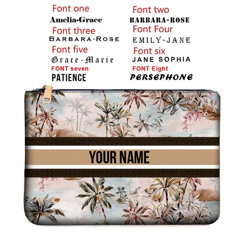 Graceful Customizable Name Women's Canvas Clutch Makeup Bag Purse Party Weekend Vacation Travel Cosmetic Bag Mobile Pouch Wallet