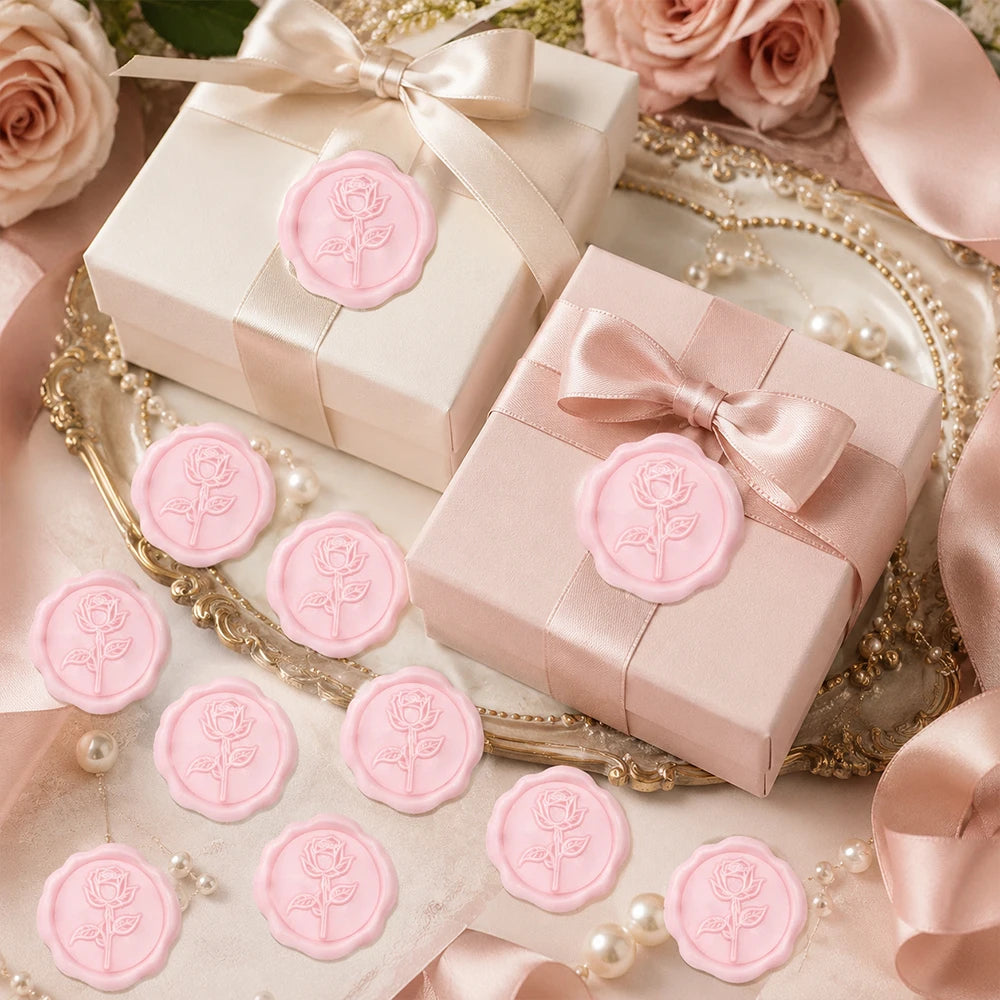 Wax Seal Sticker-3D Vintage Rose Floral Wedding Invitation Envelope Seal Stickers,20Pcs Self- Adhesive Pearl Pink Flower Sticker