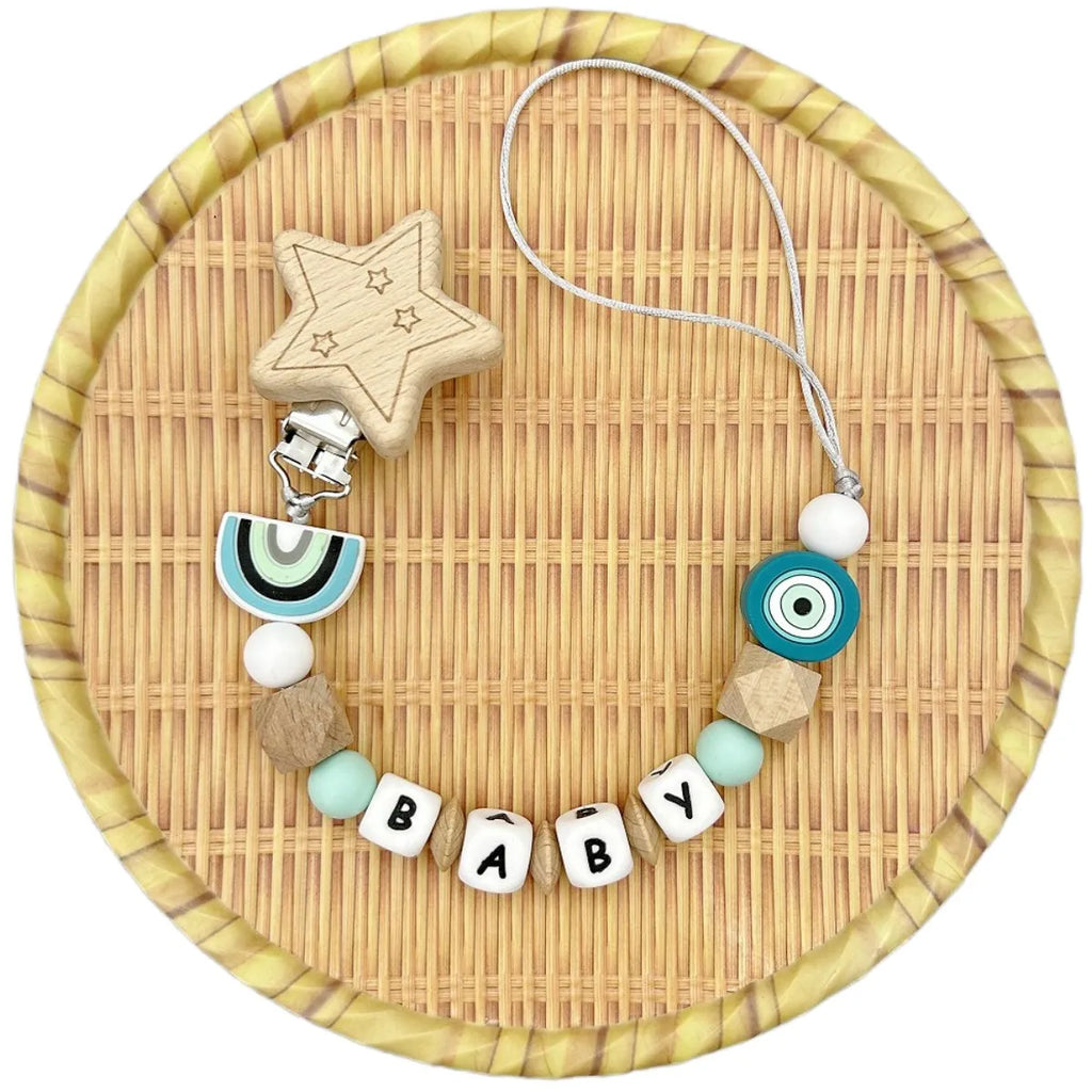 Custom Letter Name Rainbow Pacifier Clips Chain Teether Pendants for Baby Infant Chew Leash Nipple Holder Teether Creative Gifts